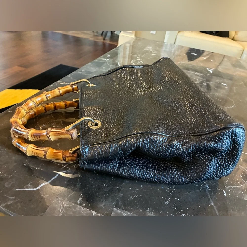 Gucci Taurillon Black Leather, Bamboo Top Handles/Shoulder Bag Tote - Picture 14 of 16